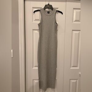 Sleeveless Ribbed Tank Midi Dress - Light Gray